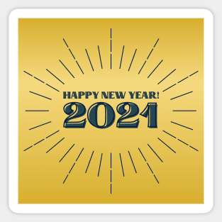 happy new year 2021 holiday retro vintage theme blue gold yellow lines pattern Sticker